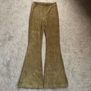 Aerie Pants Womens S Tall Gold Ribbed High Rise Flare Stretch Corduroy Leggings